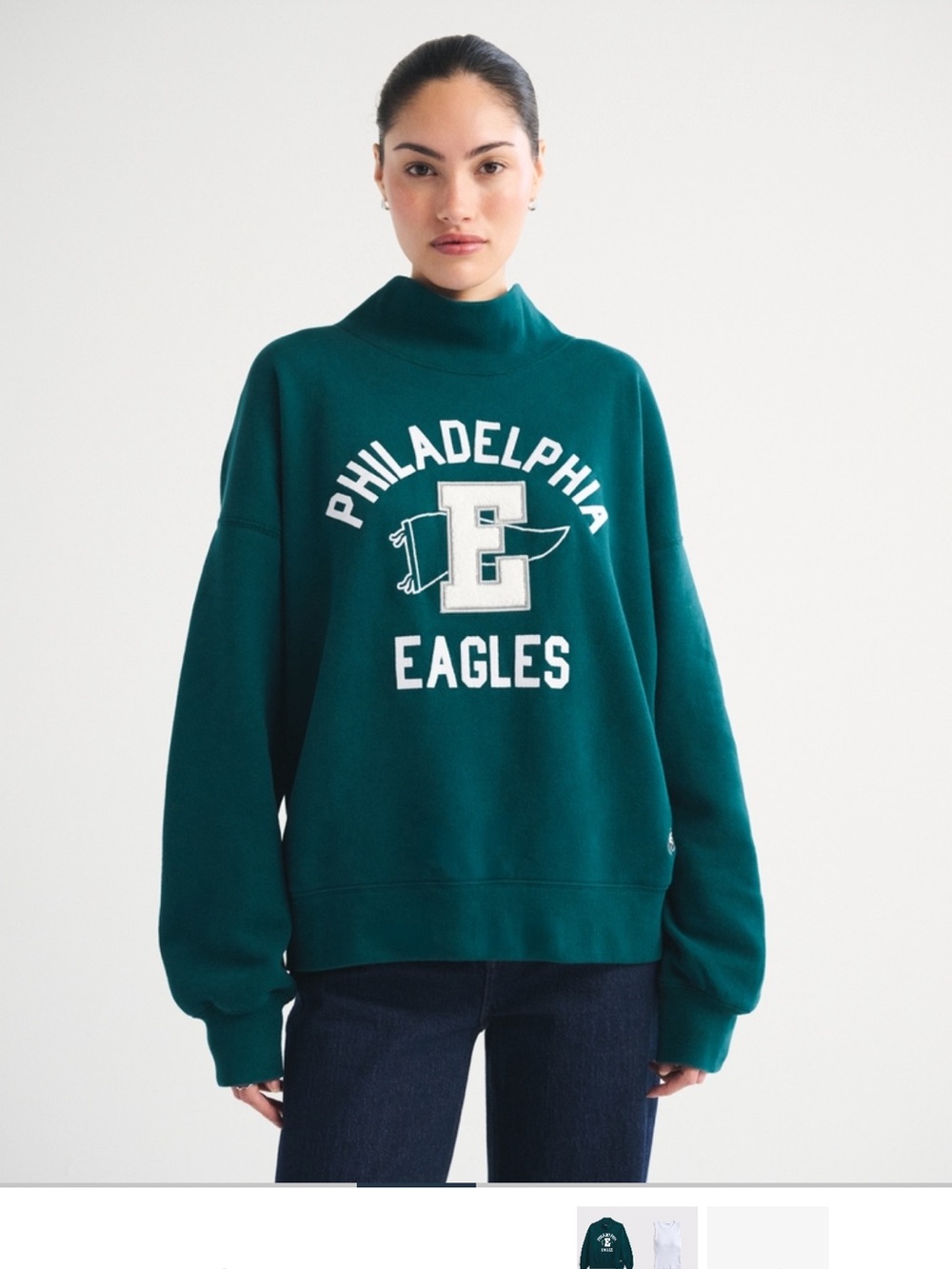 Abercrombie & Fitch Philadelphia Eagles Sunday Oversized Flunnel Neck Sweatshirt